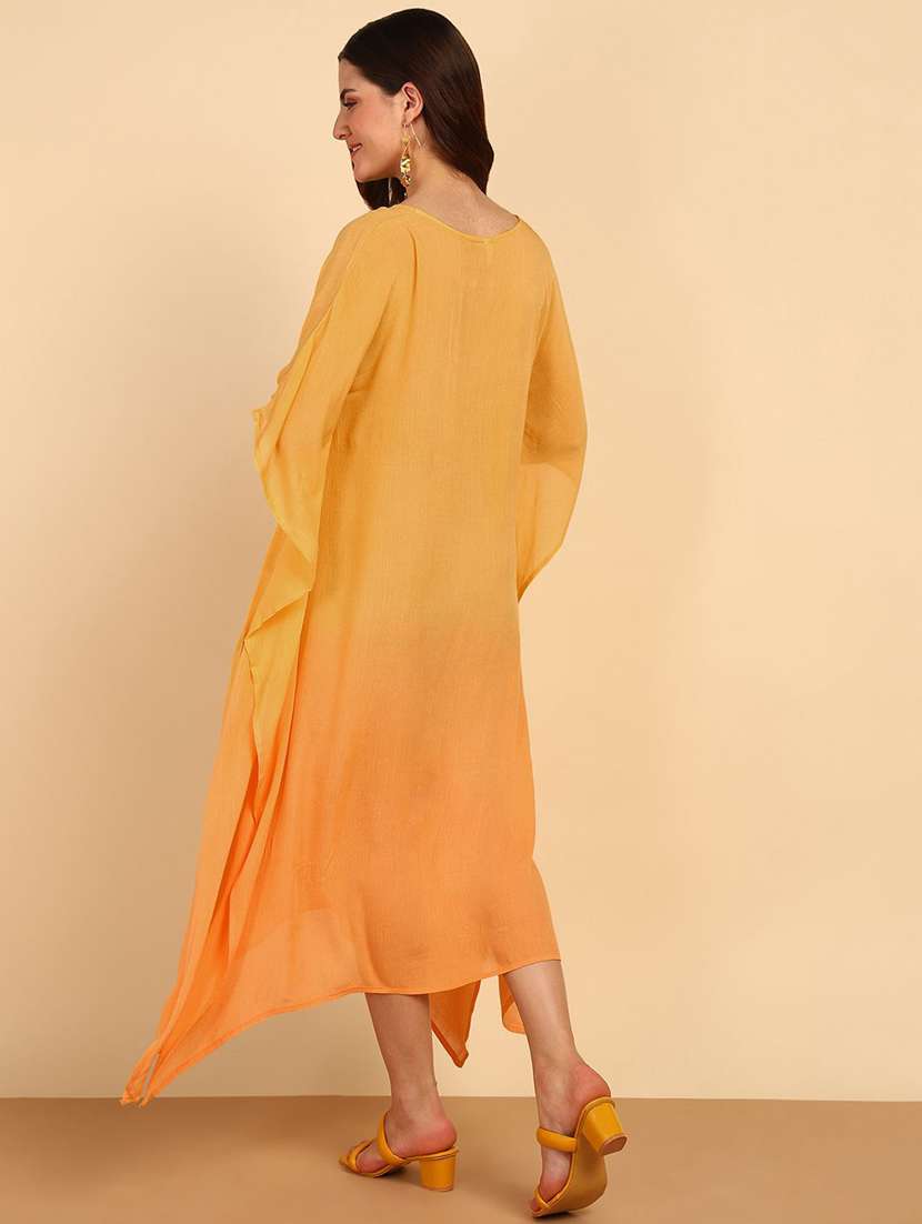 women orange viscose round neck kaftan dress - 22409355 -  Standard Image - 3