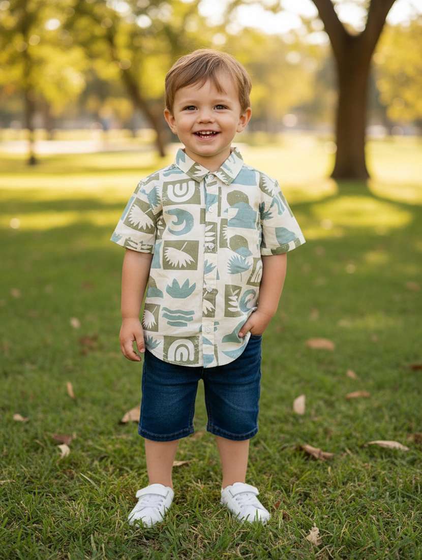 boys printed short sleeves shirt and shorts set