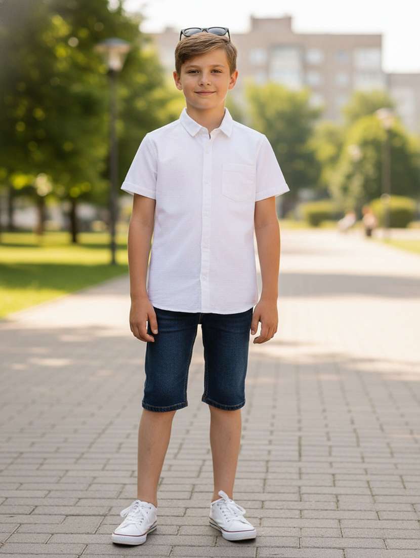 boys self design short sleeves collared shirt
