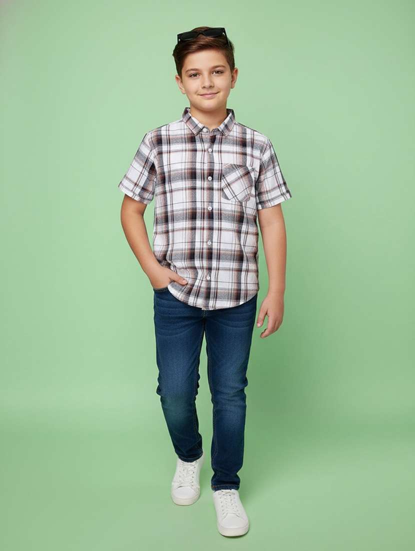 boys checkered short sleeves collared shirt