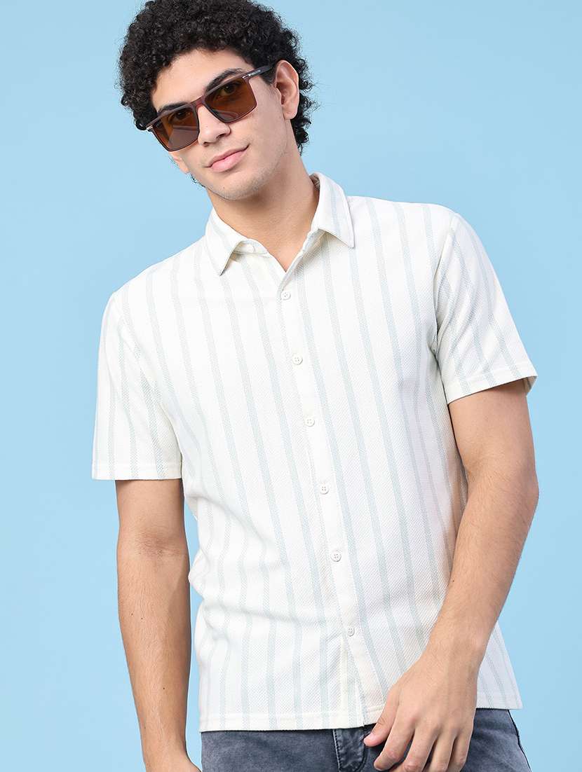 men striped short sleeve regular fit casual shirt