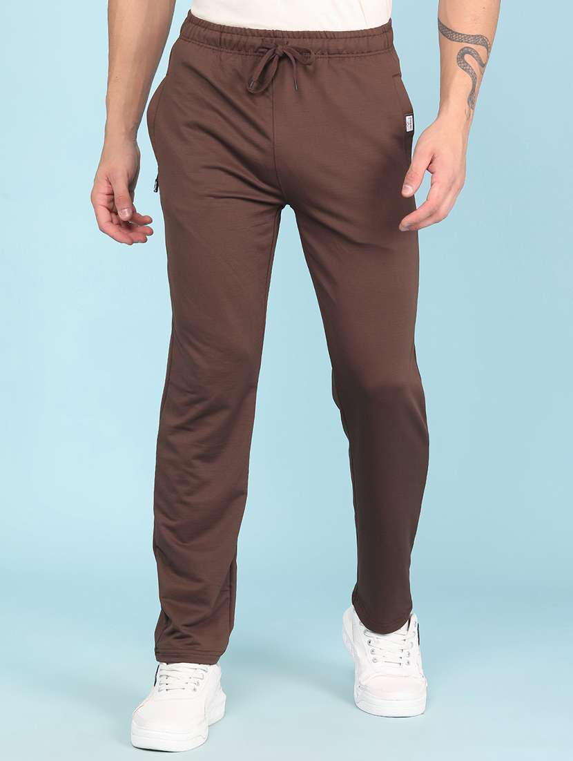 men solid mid rise full length track pant