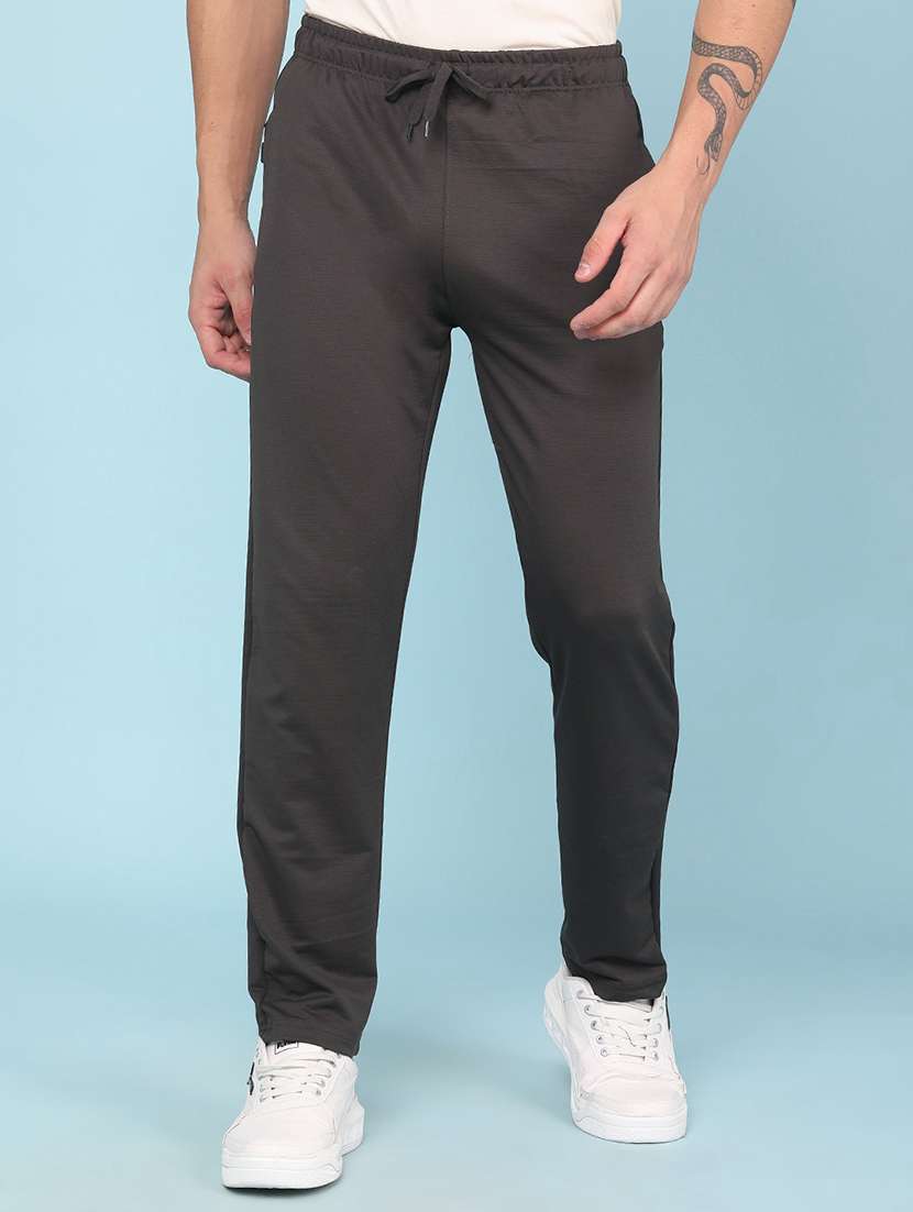 men solid mid rise full length track pant