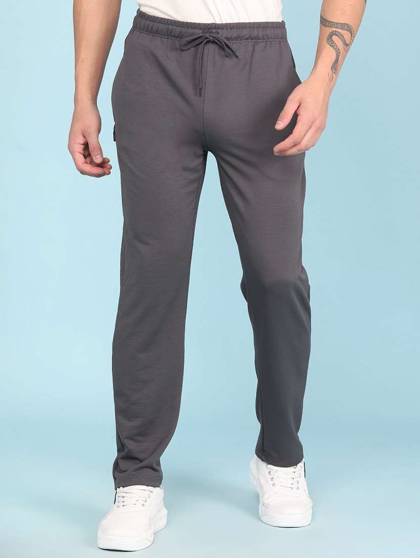 men solid mid rise full length track pant