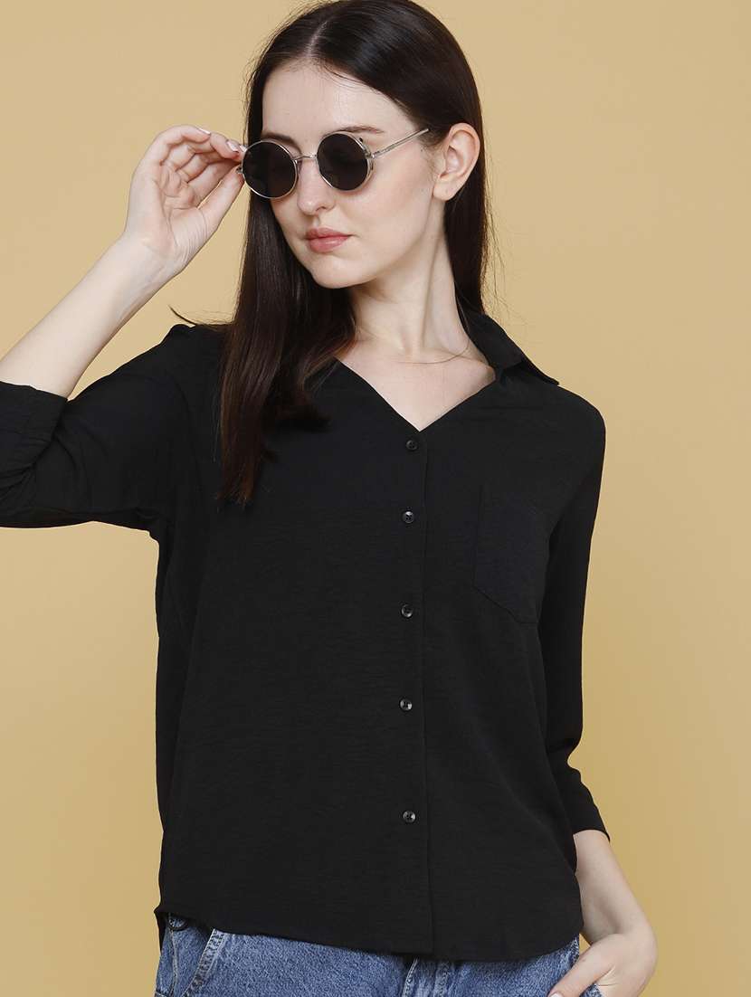 women solid collared regular shirt