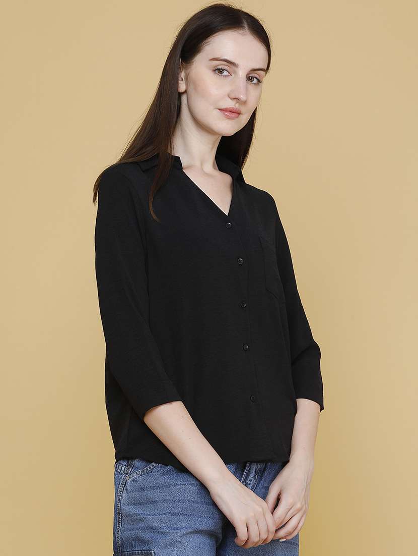 women solid collared regular shirt - 22410744 -  Standard Image - 3