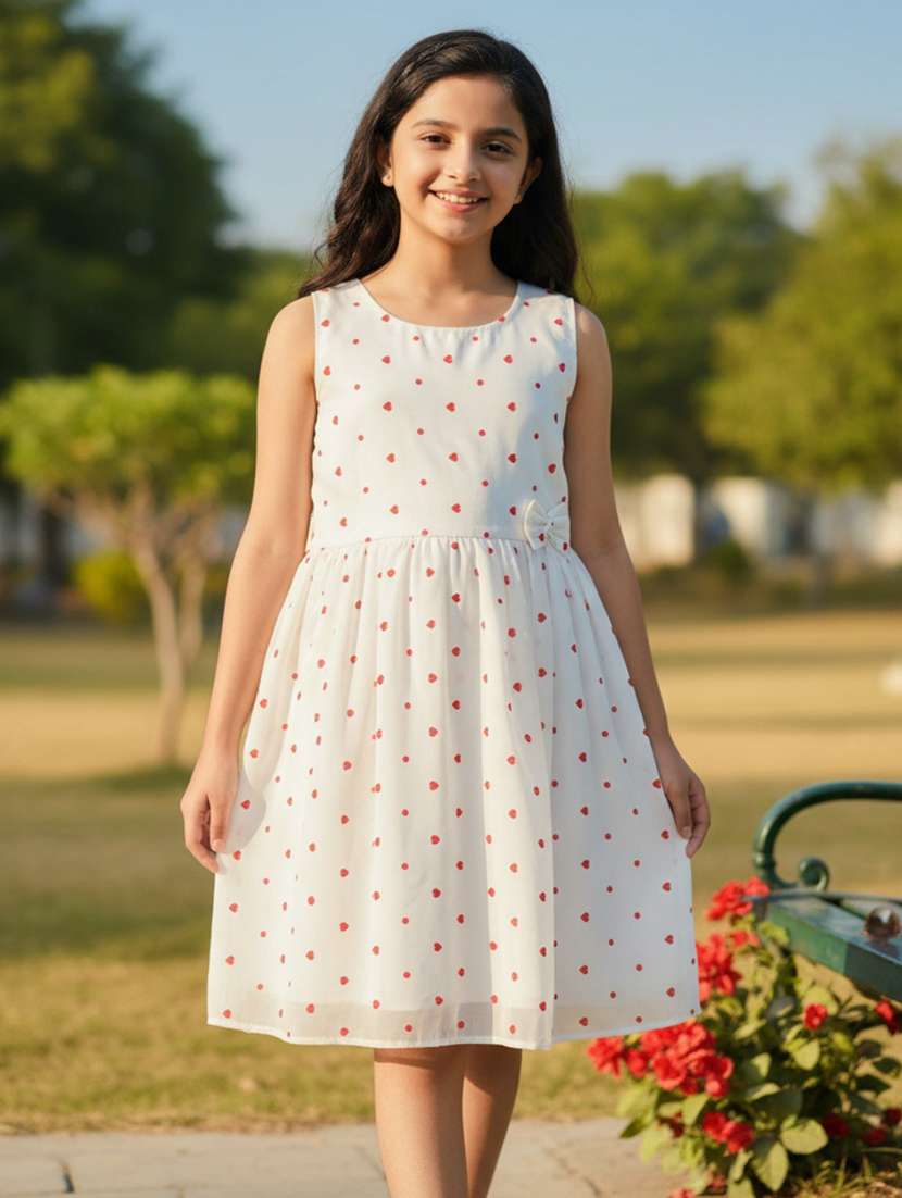 girls printed sleeveless fit & flare dress