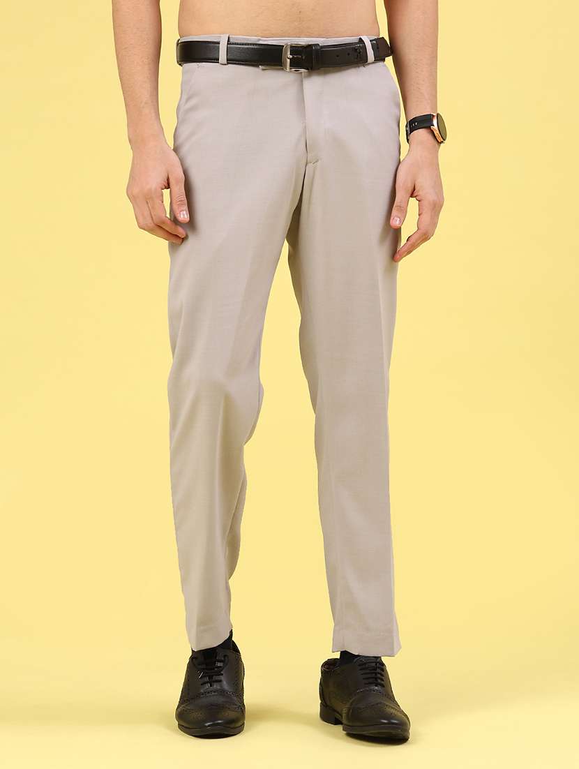 men solid mid rise flat front formal trouser
