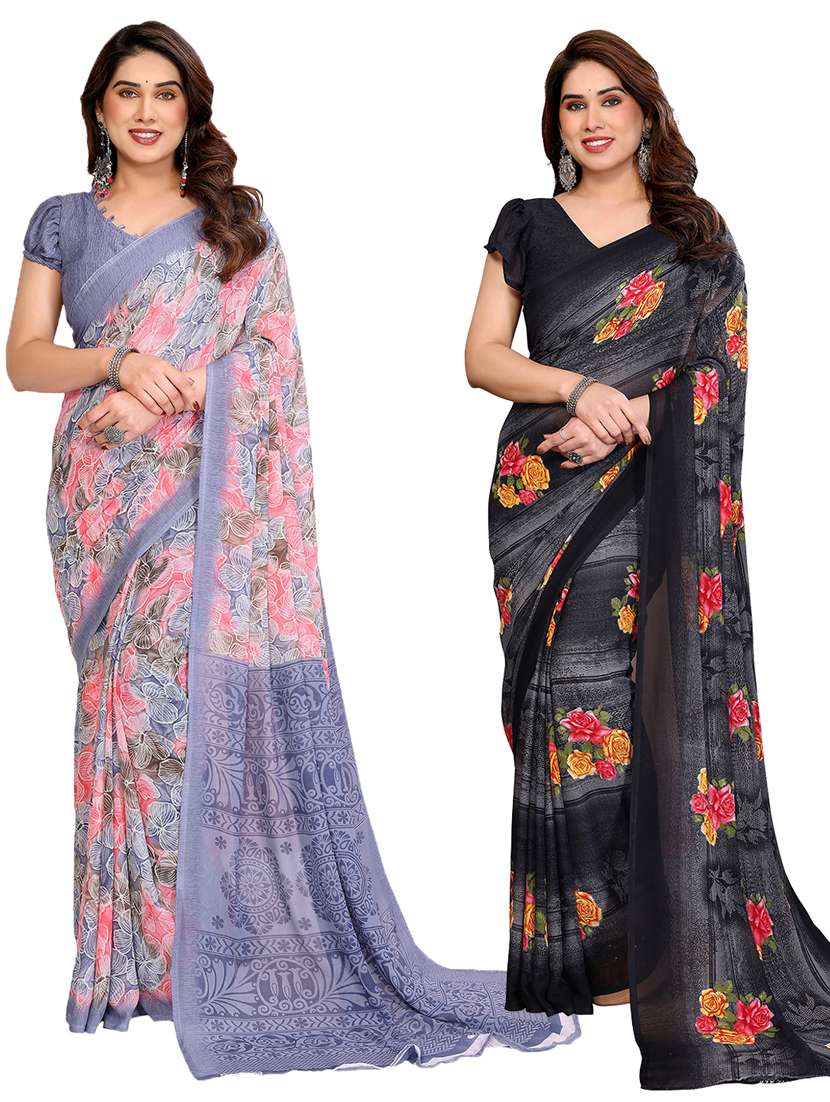 women pack of 2 printed combo saree with blouse