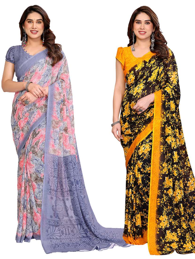 women pack of 2 printed combo saree with blouse
