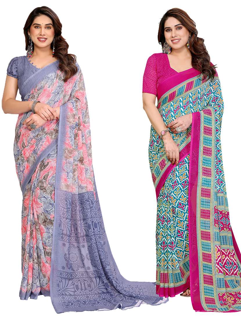 women pack of 2 printed combo saree with blouse