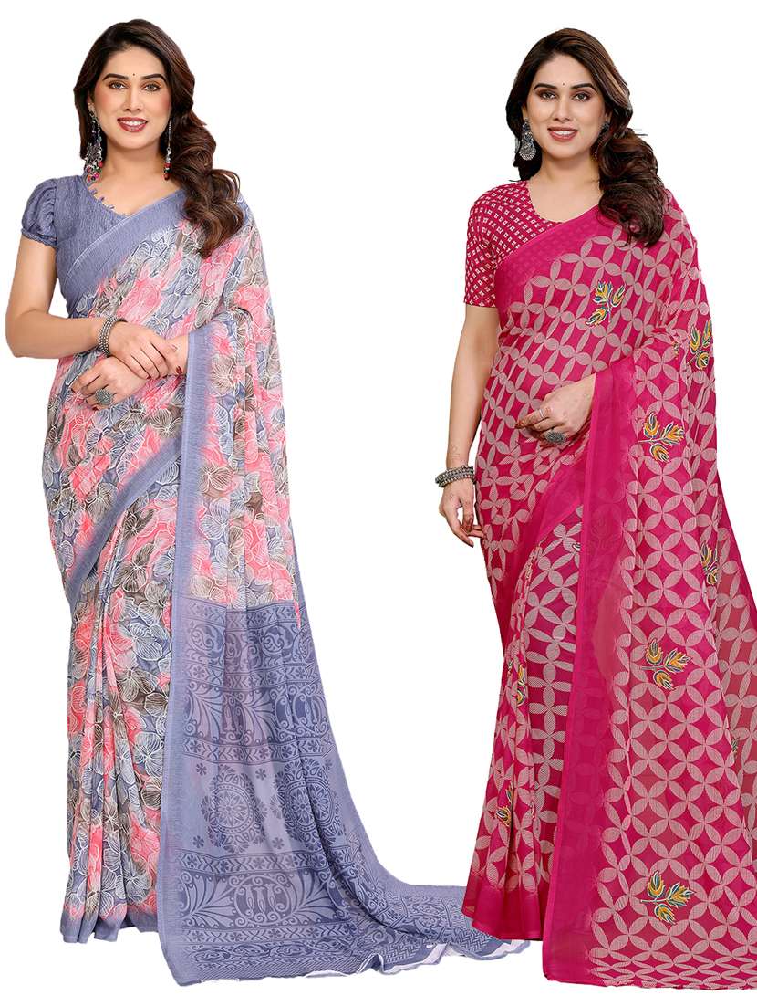 women pack of 2 printed combo saree with blouse