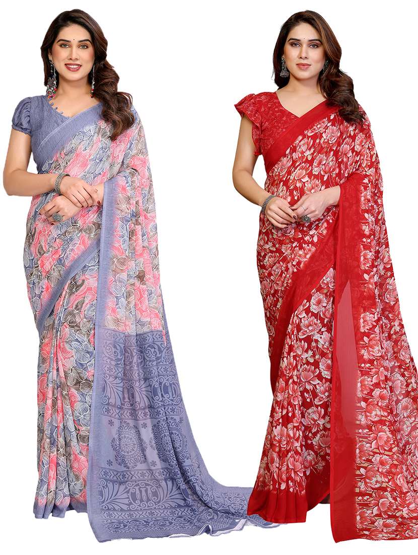 women pack of 2 printed combo saree with blouse