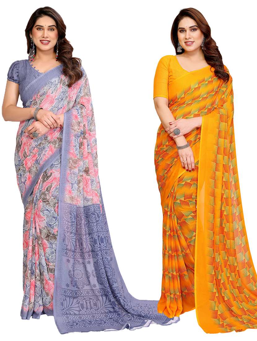 women pack of 2 printed combo saree with blouse