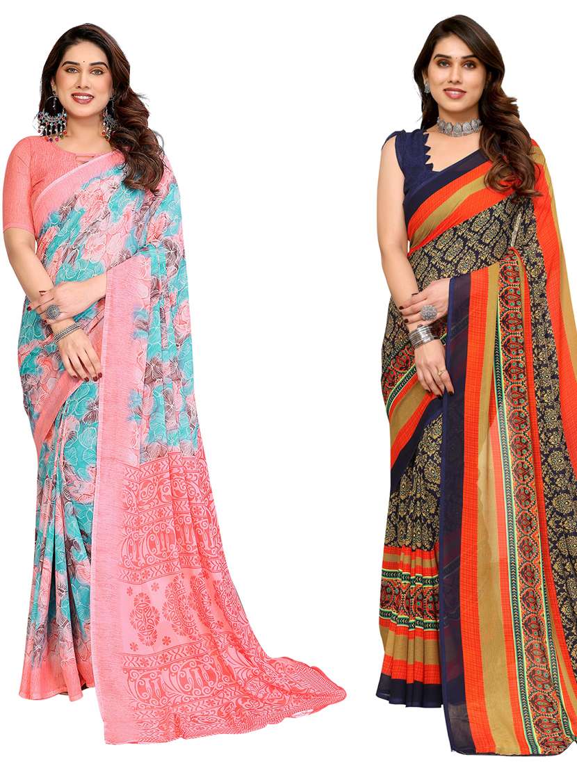 women pack of 2 printed combo saree with blouse