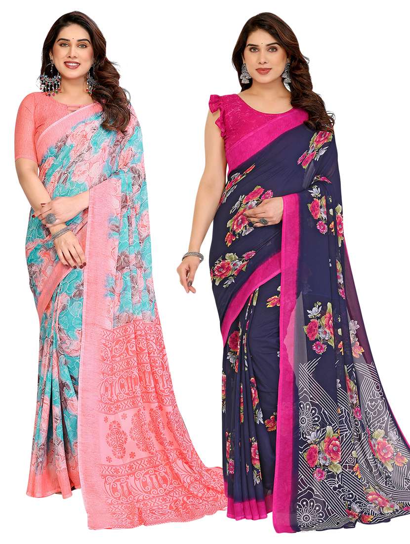women pack of 2 printed combo saree with blouse