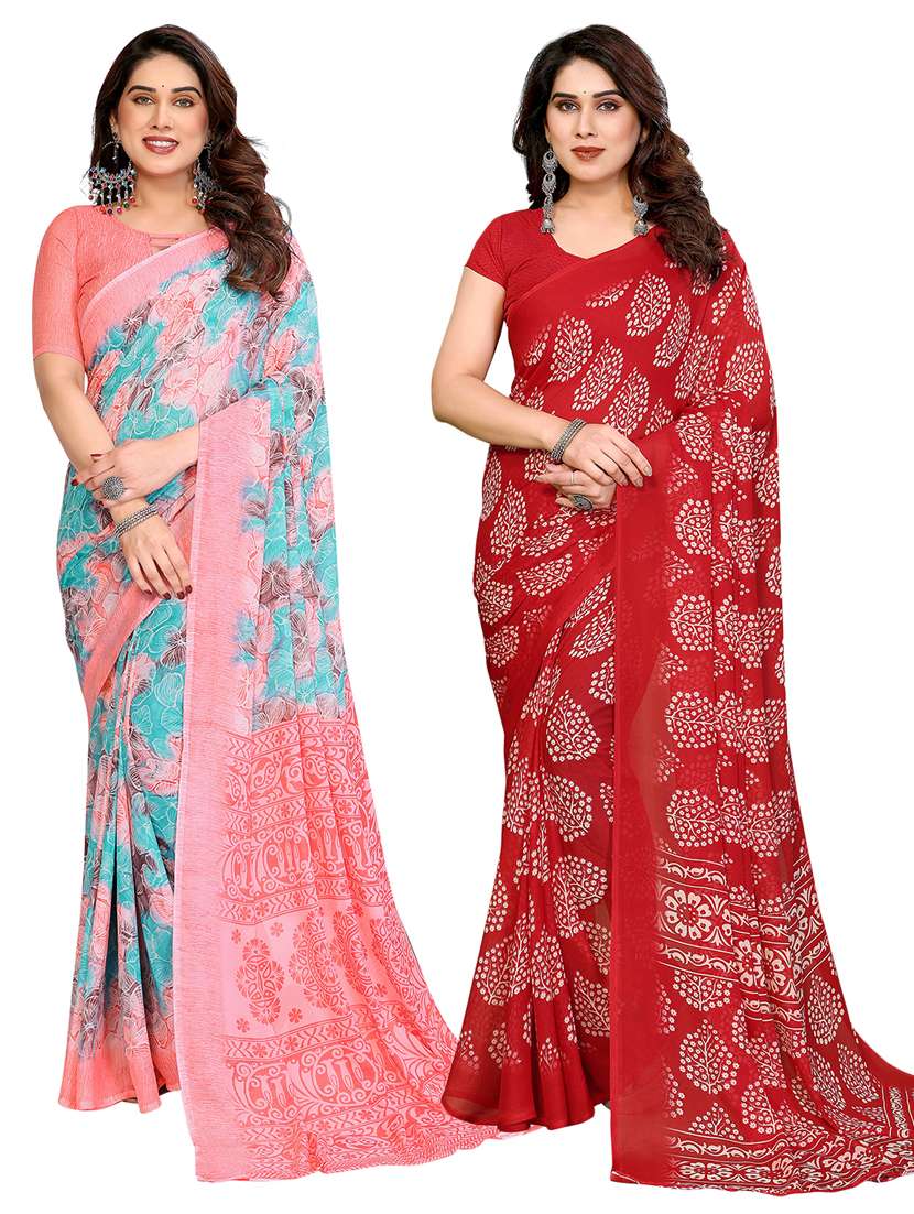 women pack of 2 printed combo saree with blouse