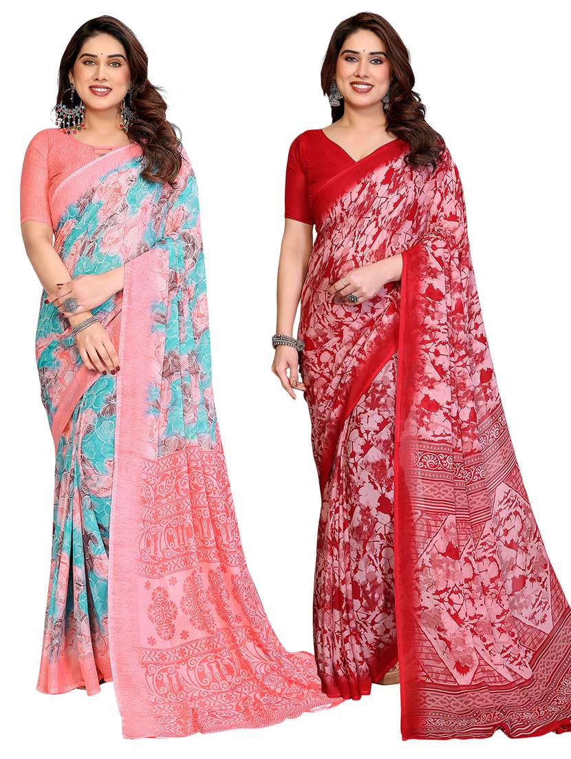 women pack of 2 printed combo saree with blouse