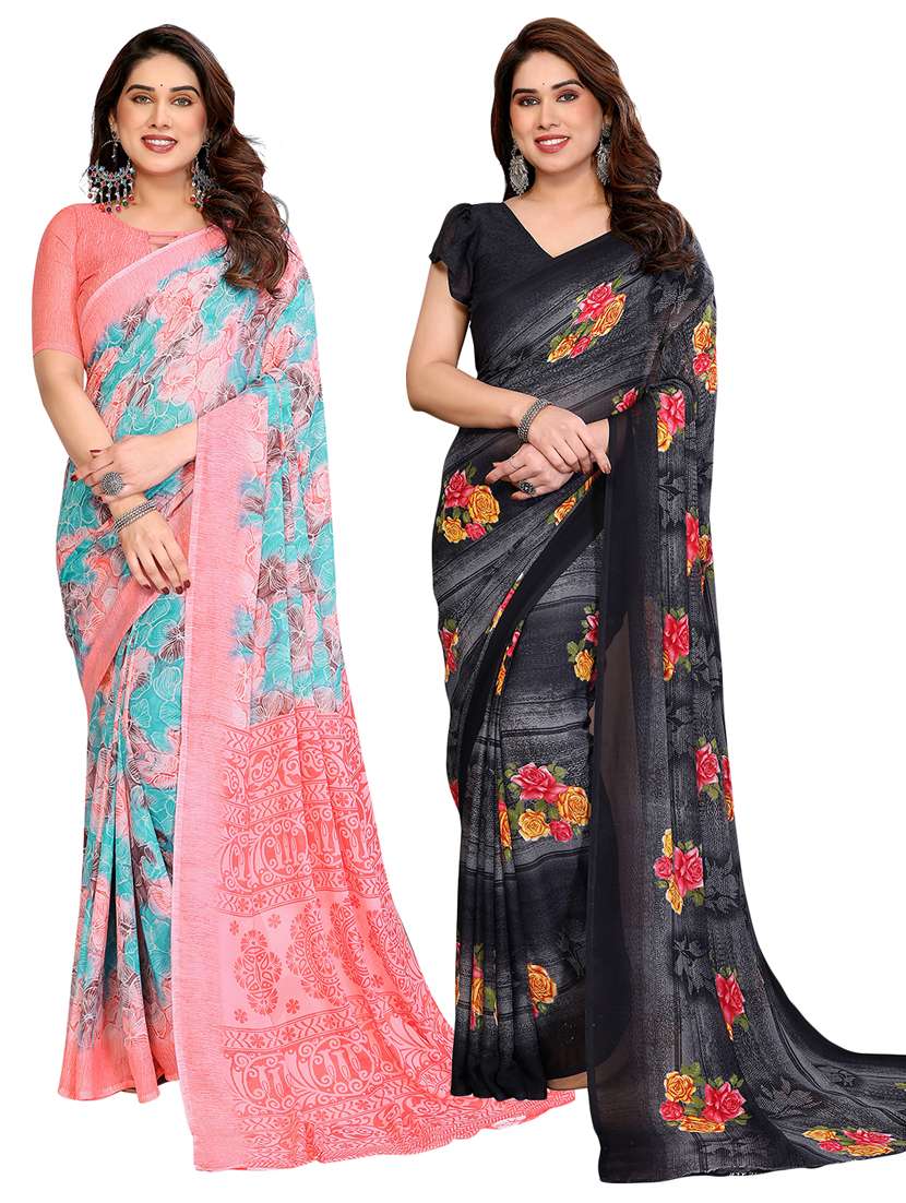 women pack of 2 printed combo saree with blouse