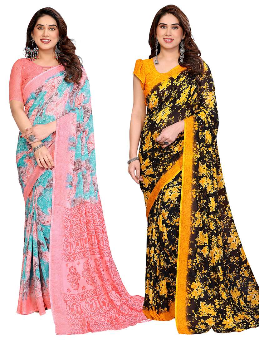 women pack of 2 printed combo saree with blouse