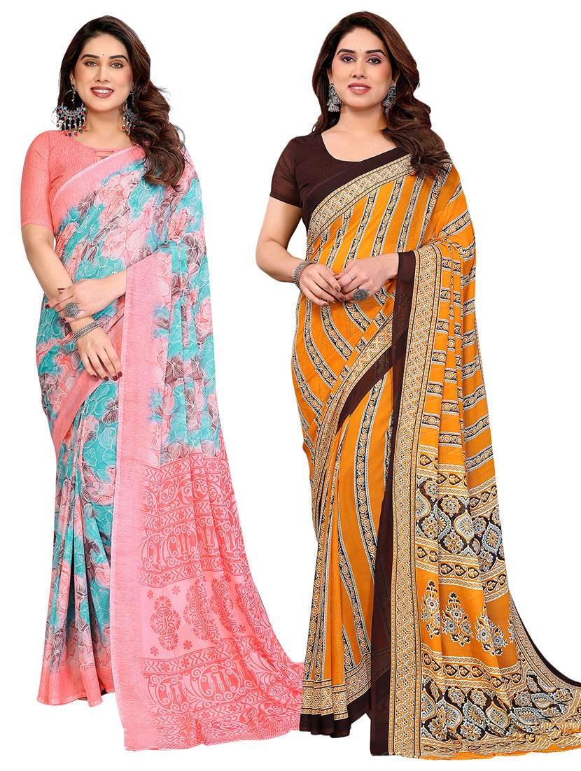 women pack of 2 printed combo saree with blouse