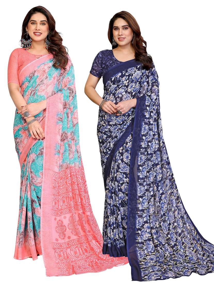 women pack of 2 printed combo saree with blouse