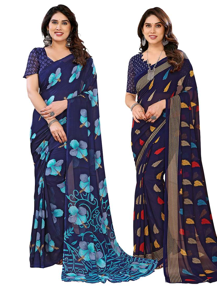women pack of 2 printed combo saree with blouse