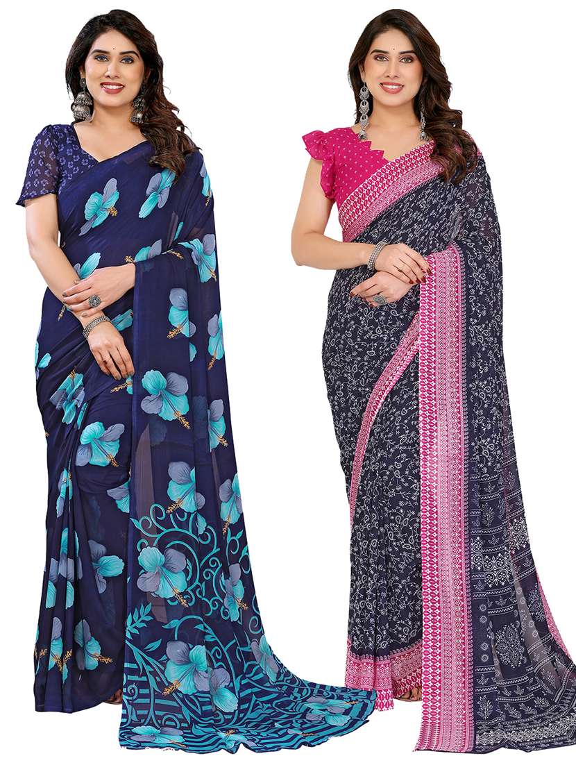 women pack of 2 printed combo saree with blouse