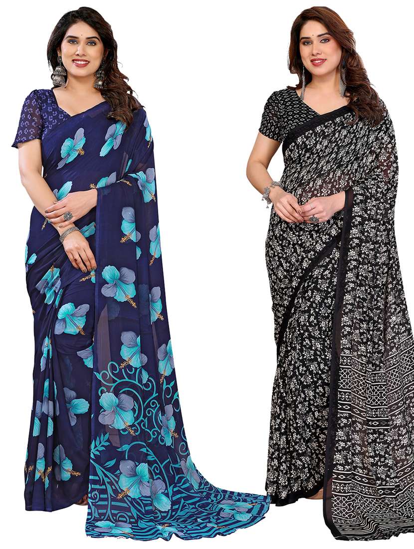 women pack of 2 printed combo saree with blouse