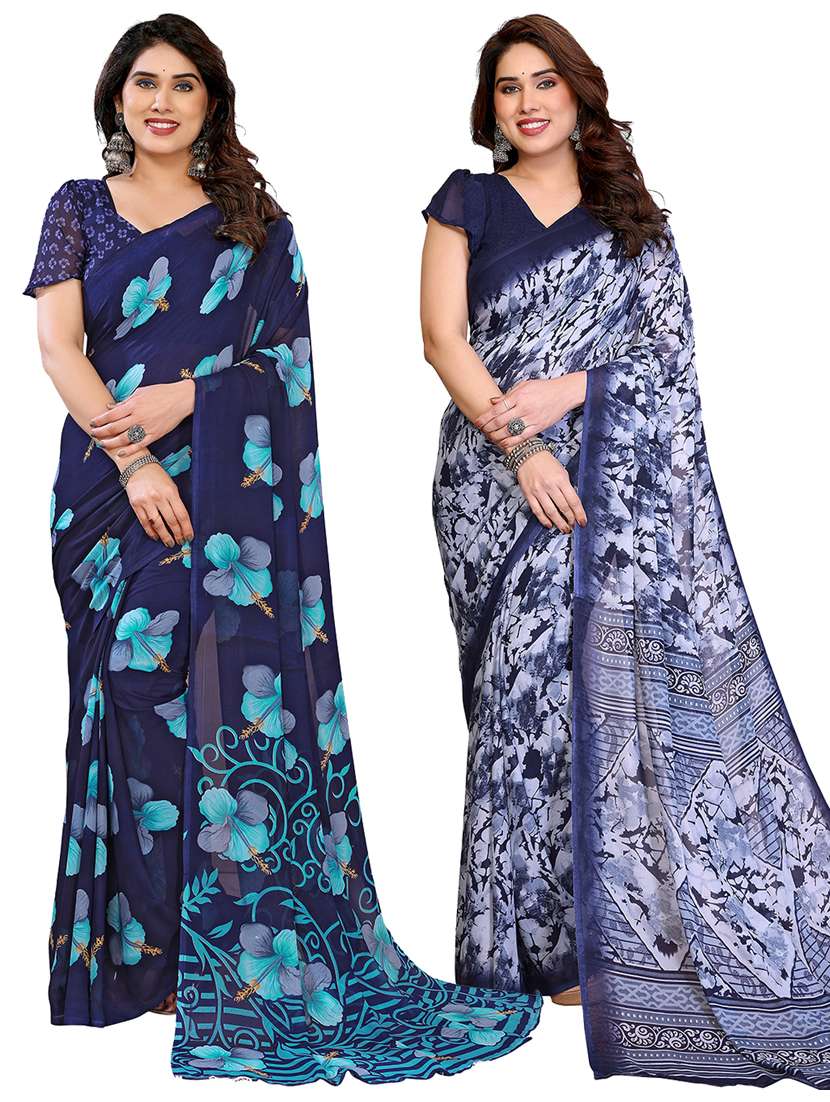women pack of 2 printed combo saree with blouse