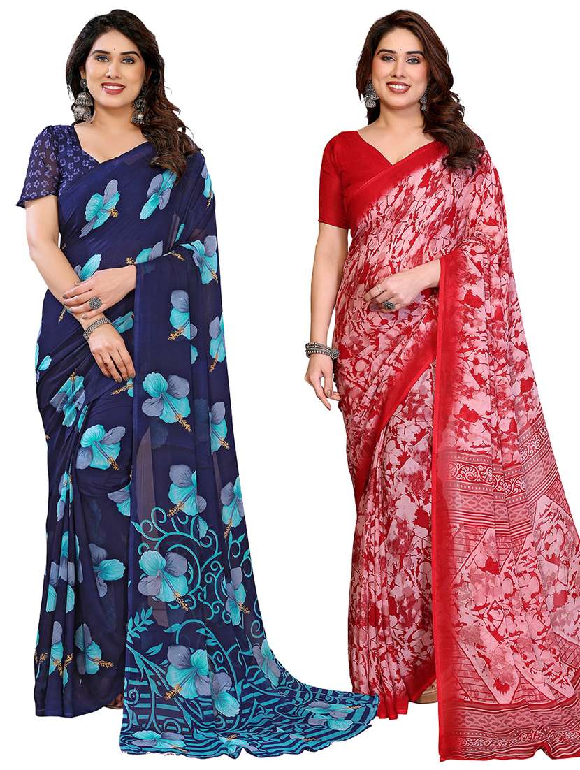 women pack of 2 printed combo saree with blouse