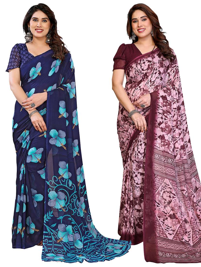women pack of 2 printed combo saree with blouse