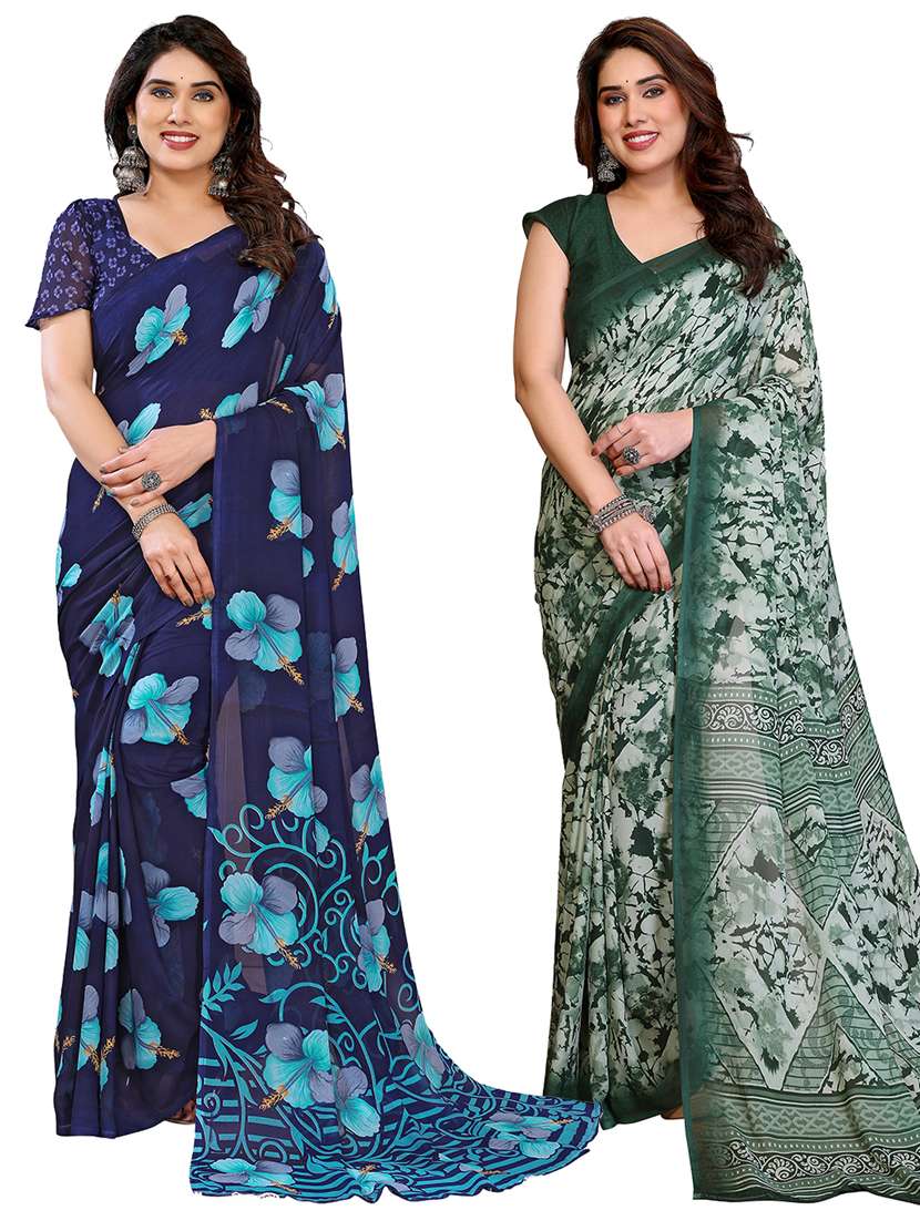 women pack of 2 printed combo saree with blouse