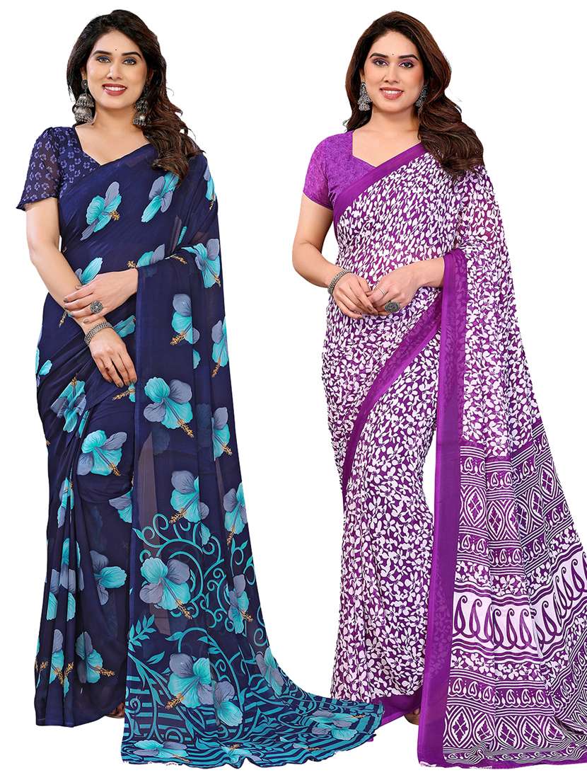 women pack of 2 printed combo saree with blouse