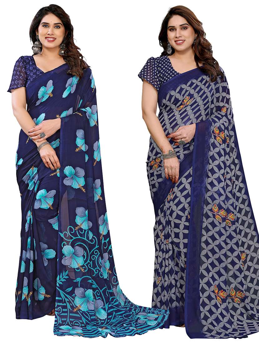 women pack of 2 printed combo saree with blouse