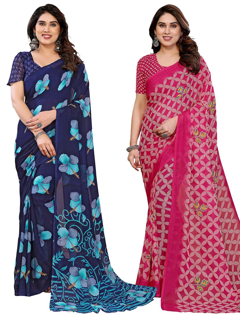 women pack of 2 printed combo saree with blouse