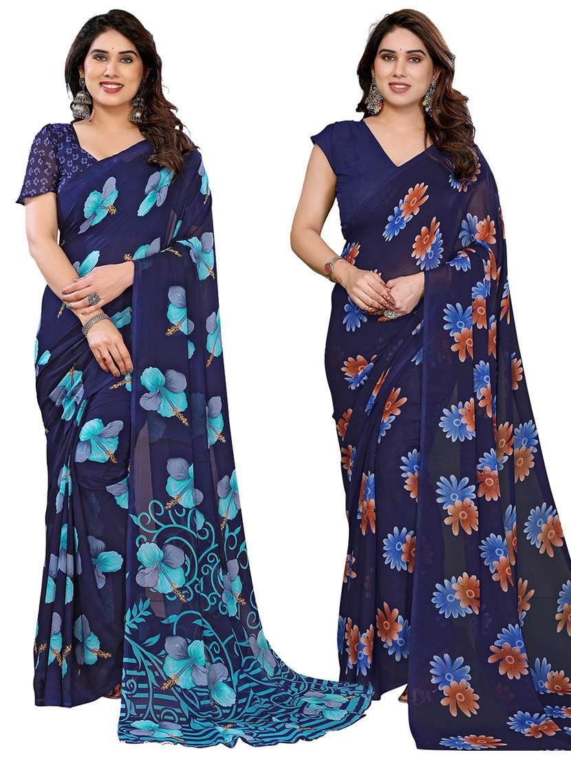 women pack of 2 printed combo saree with blouse