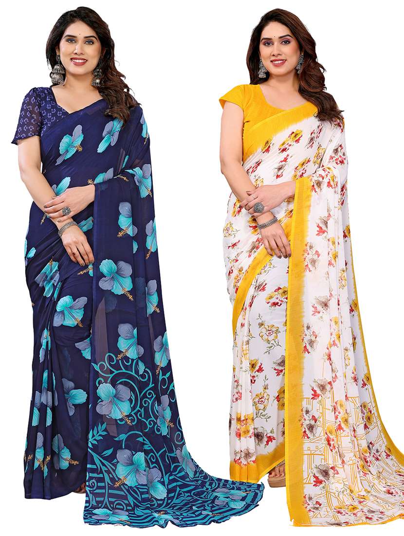 women pack of 2 printed combo saree with blouse
