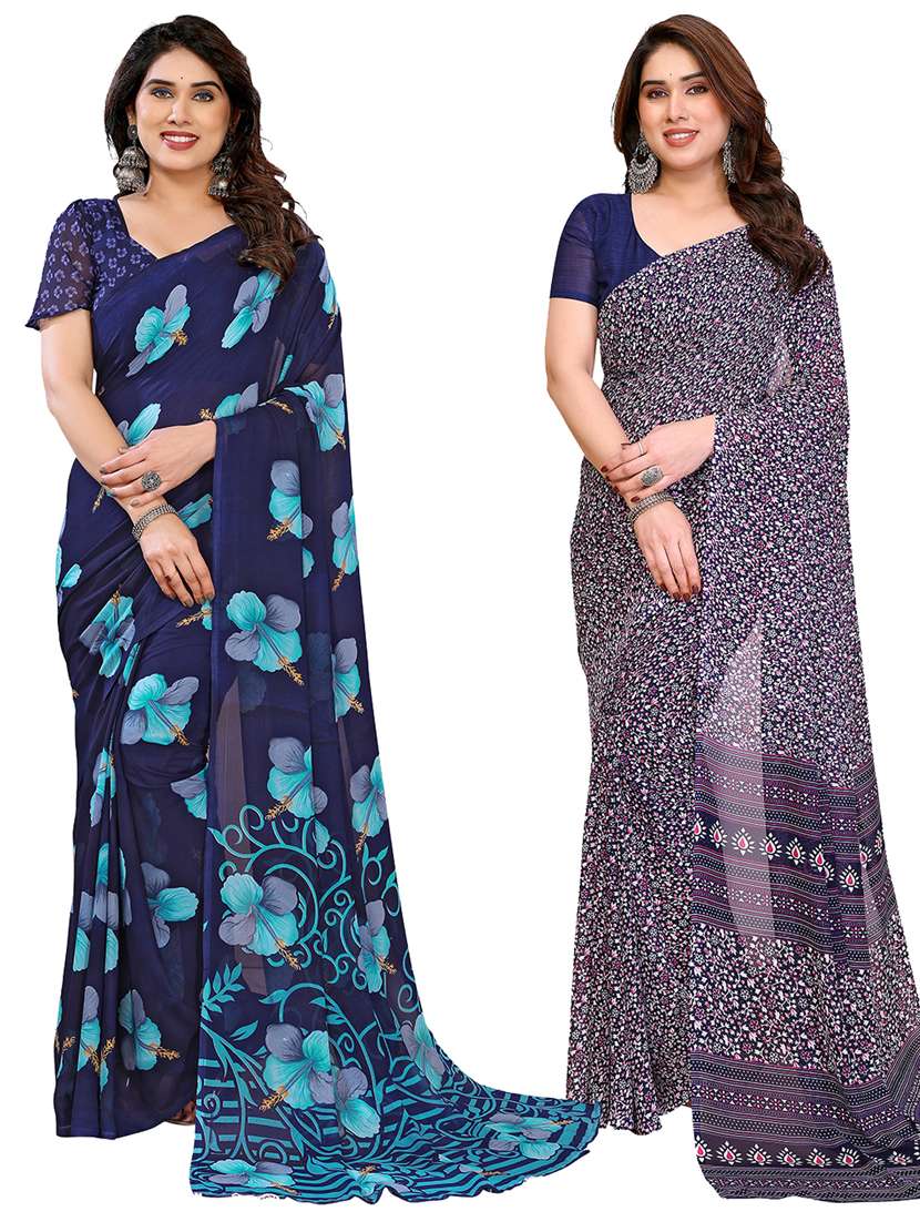 women pack of 2 printed combo saree with blouse