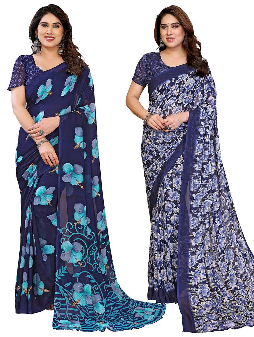 women pack of 2 printed combo saree with blouse