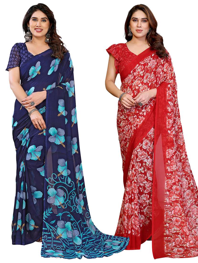 women pack of 2 printed combo saree with blouse