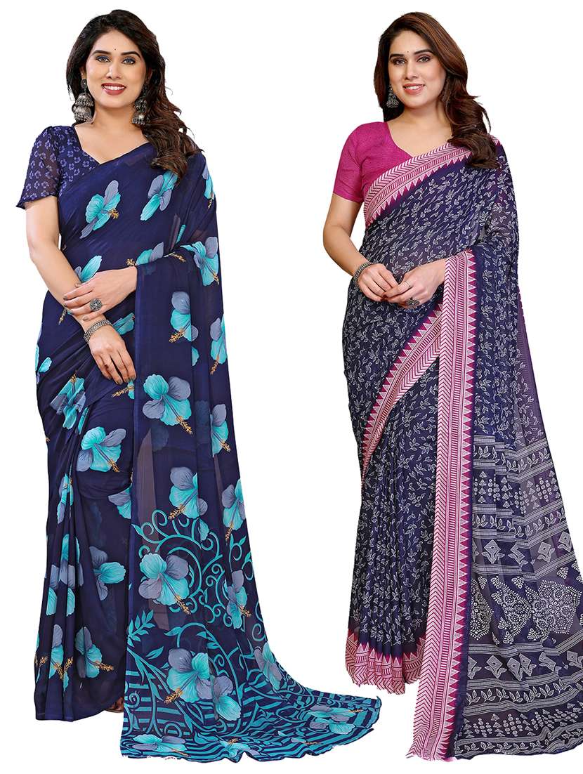 women pack of 2 printed combo saree with blouse