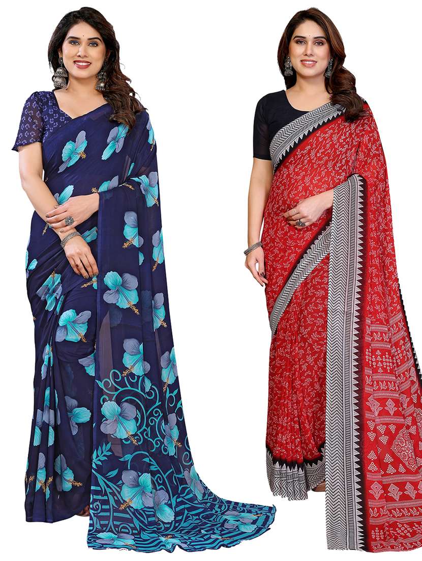 women pack of 2 printed combo saree with blouse