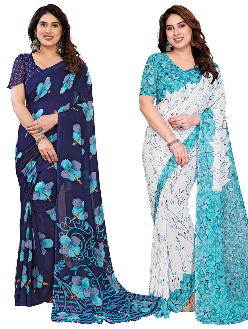 women pack of 2 printed combo saree with blouse
