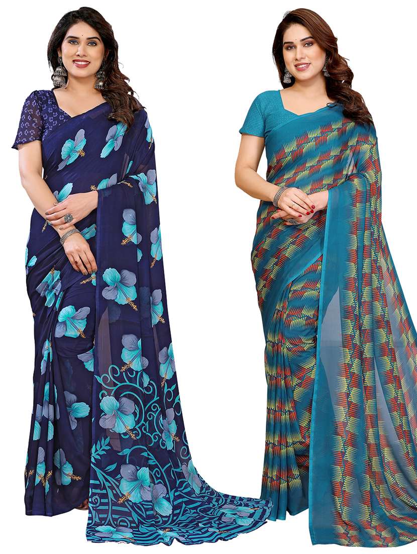 women pack of 2 printed combo saree with blouse