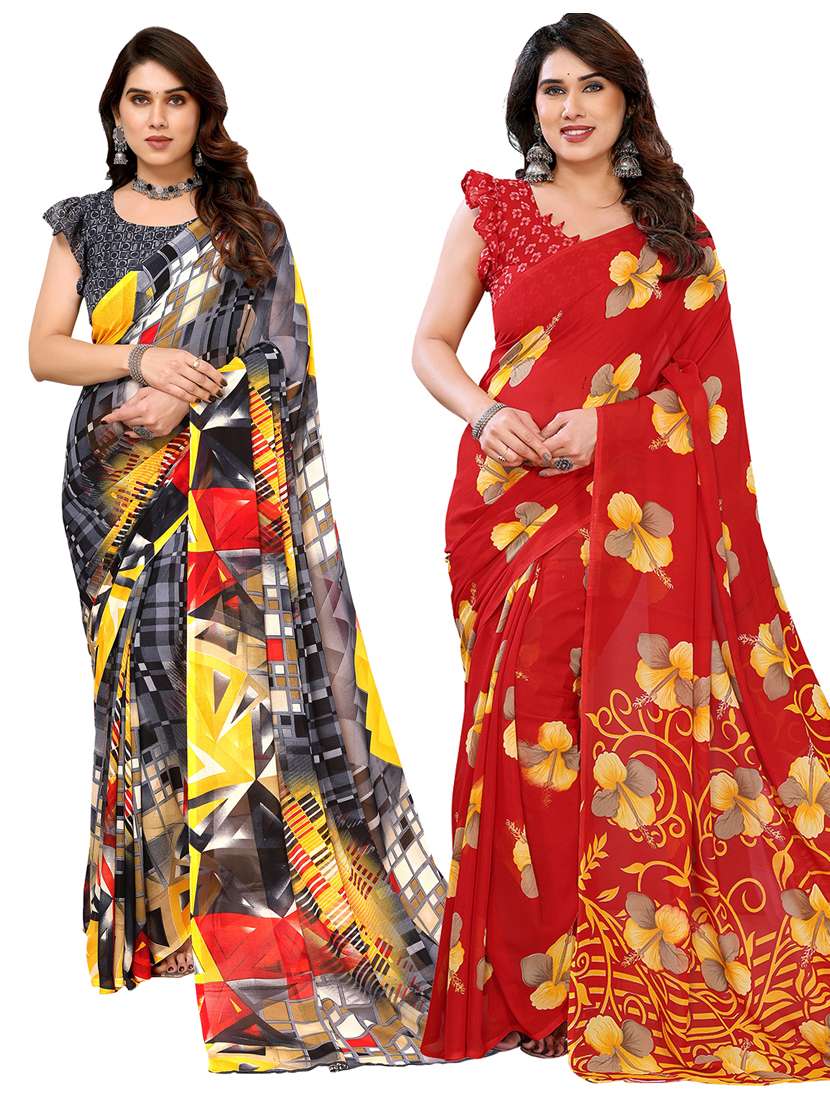 women pack of 2 printed combo saree with blouse