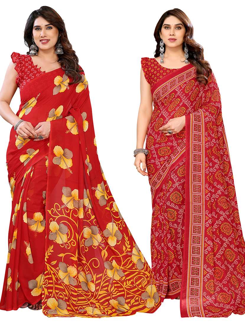 women pack of 2 printed combo saree with blouse