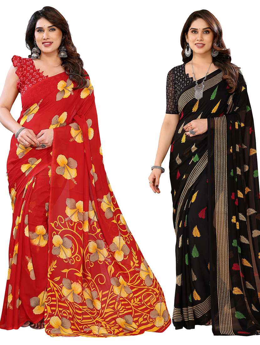 women pack of 2 printed combo saree with blouse