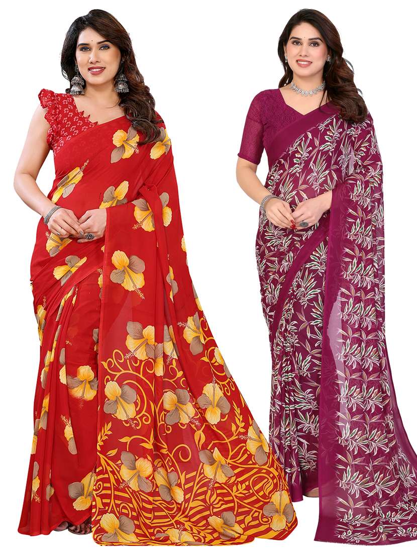 women pack of 2 printed combo saree with blouse