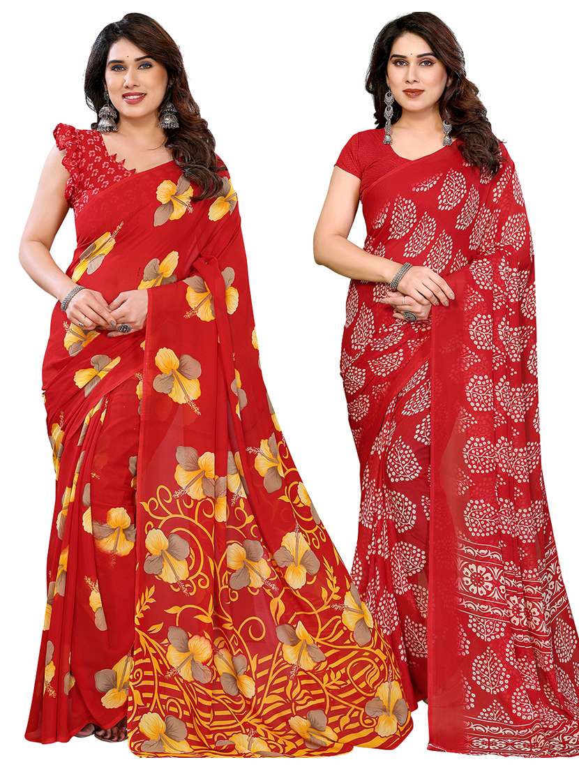 women pack of 2 printed combo saree with blouse